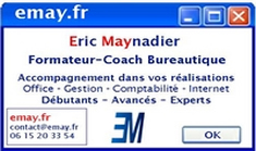 Carte de visite Eric Maynadier coach bureautique. Accompagnement dans vos réalisations Office